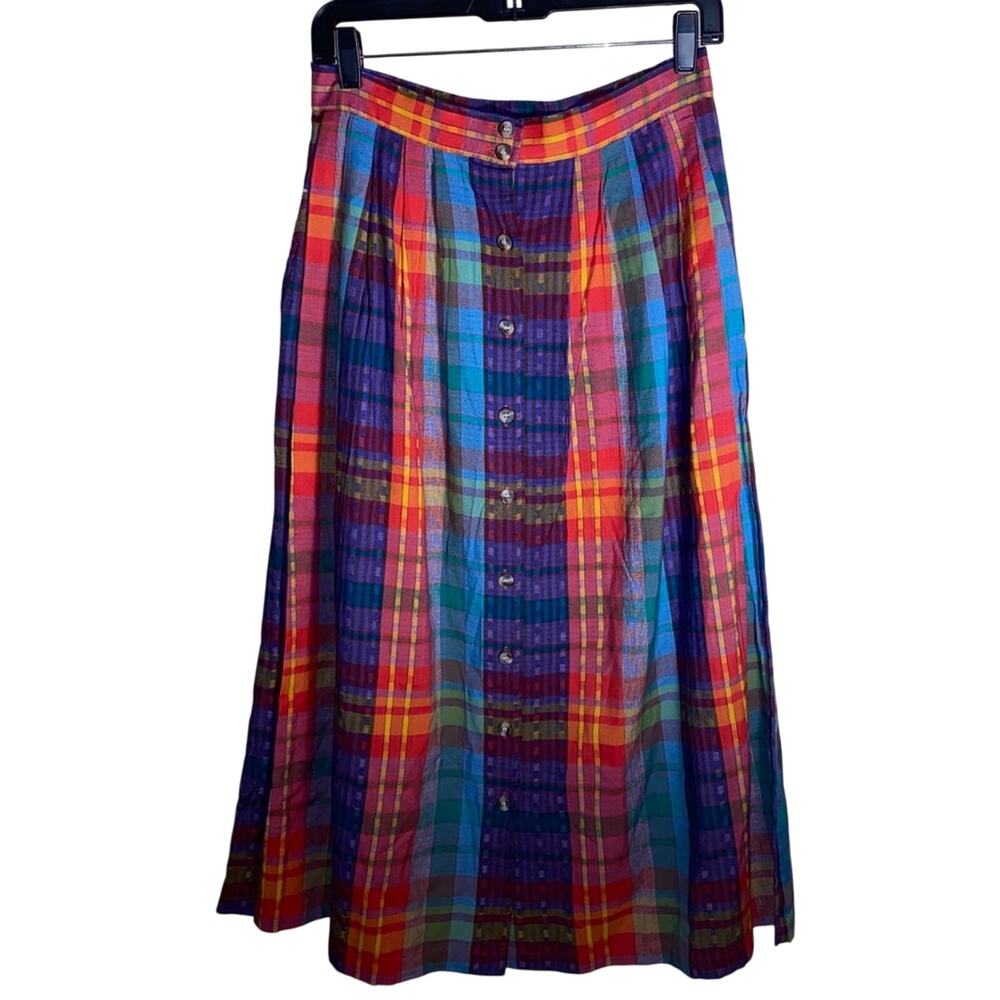 VNTG colorful full length button up skirt M cottagecore light academia - Picture 1 of 4